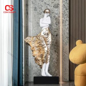 Tượng Trang Trí Nữ Thần Váy Ánh Kim Phong Cách Châu Âu Decor Showroom, Triển Lãm, Sảnh Khách Sạn