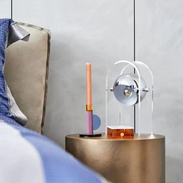Đèn Bàn Acrylic Trong Suốt Chao Kim Loại Mạ Bạc Phong Cách Bauhaus Chiếu Sáng Phòng Ngủ, Bàn Học
