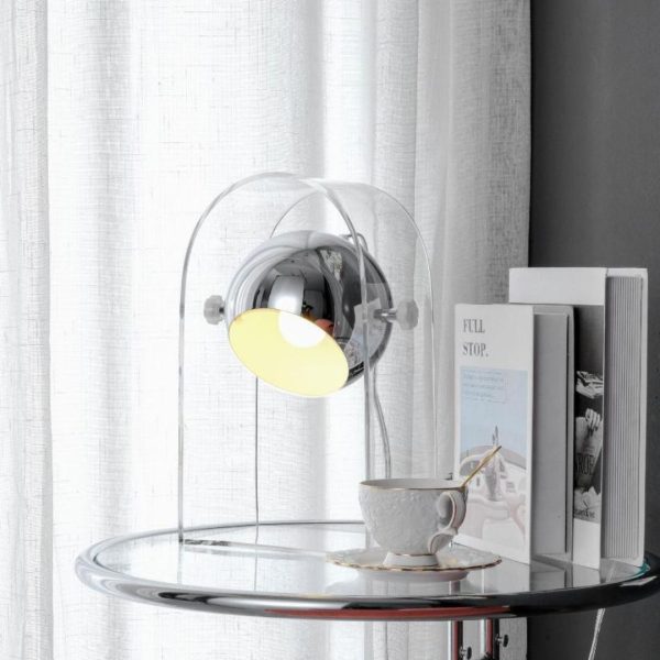 Đèn Bàn Acrylic Trong Suốt Chao Kim Loại Mạ Bạc Phong Cách Bauhaus Chiếu Sáng Phòng Ngủ, Bàn Học