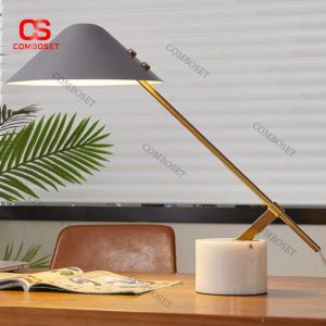 Đèn Bàn Chụp Hình Nón Trắng Chân Đá Tự Nhiên Phù Hợp Bàn Làm Việc, Phòng Ngủ