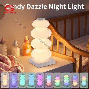 Đèn Bàn Kẹo Cầu Vòng Đổi Màu, Công Tắc Cảm Ứng, Cổng Sạc Type C Decor Bàn Học, Bàn Làm Việc
