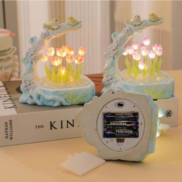 Đèn Bàn Mini Hình Hoa Tulip Có Chim Xinh Xắn Phong Cách Fairy Tale Decor Phòng Ngủ Mộng Mơ