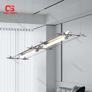 Đèn Chùm Bóng Thuỷ Tinh Dài Khung Thép Không Gỉ Tối Giản Phong Cách Hiện Đại