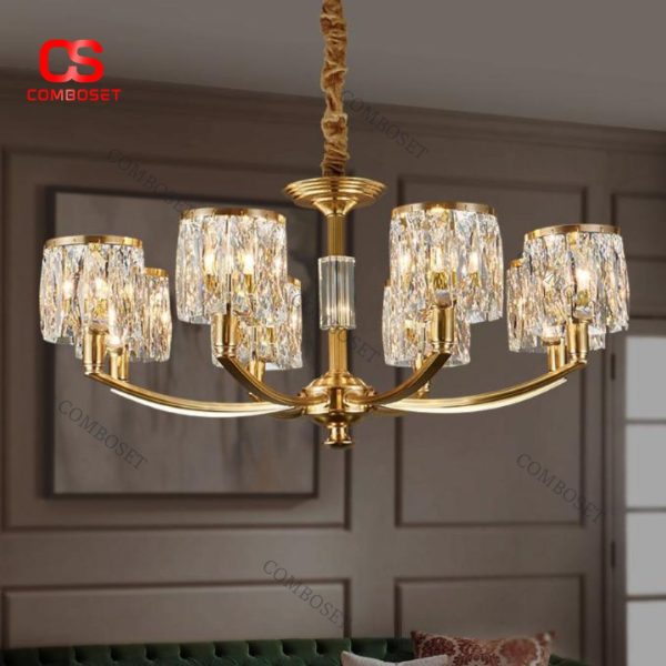 Đèn Chùm Đồng Pha Lê Sang Trọng Chiếu Sáng Phòng Khách, Biệt Thự, Bàn Ăn Gia Đình