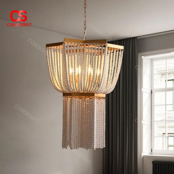 Đèn Chùm Hạt Gỗ Nhiều Tầng Phong Cách Cổ Điển Sang Trọng Cho Phòng Khách, Nhà Hàng, Khách Sạn