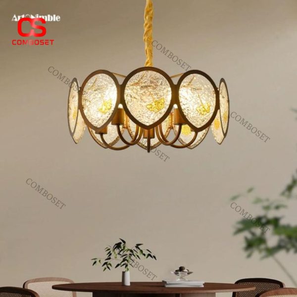 Đèn Chùm Khung Sắt Chao Acrylic Cao Cấp Cho Phòng Khách, Quán Cafe Phong Cách Trung Quốc