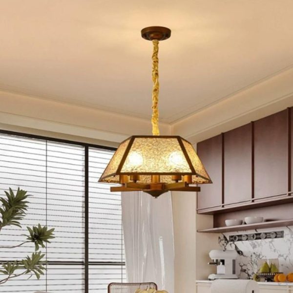 Đèn Chùm Khung Sắt Chao Acrylic Cao Cấp Cho Phòng Khách, Quán Cafe Phong Cách Trung Quốc