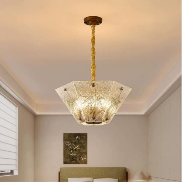Đèn Chùm Khung Sắt Chao Acrylic Cao Cấp Cho Phòng Khách, Quán Cafe Phong Cách Trung Quốc