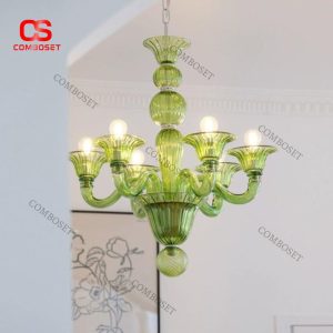 Đèn Chùm Nến Xanh Lá Thuỷ Tinh Kiểu Pháp Thanh Lịch Thả Phòng Khách, Phòng Ngủ
