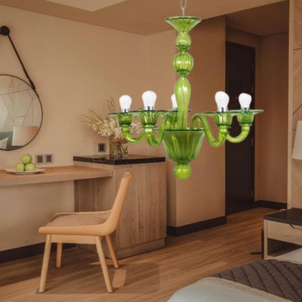 Đèn Chùm Nến Xanh Lá Thuỷ Tinh Kiểu Pháp Thanh Lịch Thả Phòng Khách, Phòng Ngủ