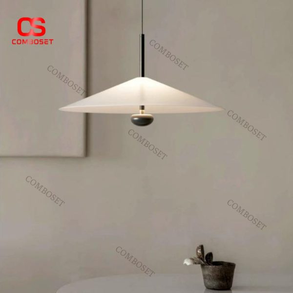 Đèn Chùm Thả Hình Nón Acrylic Trắng Tối Giản, Ánh Sáng Trung Tính Decor Đầu Giường Ngủ
