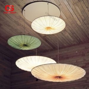 Đèn Chùm Vải Lụa Xếp Nếp Hình Tròn Kiểu Dáng Nghệ Thuật Ánh Sáng Vàng Ấm Trang Trí Quán Café