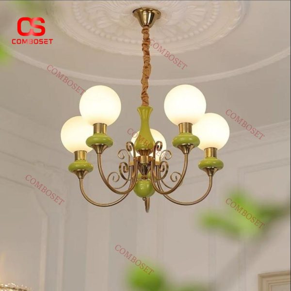 Đèn Chùm Xanh Lá Chao Thủy Tinh Thân Kim Loại Bền Đẹp Phòng Khách Đẳng Cấp