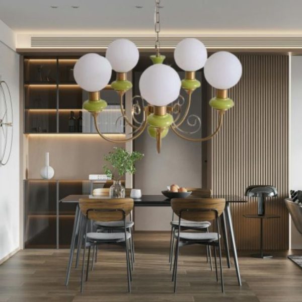 Đèn Chùm Xanh Lá Chao Thủy Tinh Thân Kim Loại Bền Đẹp Phòng Khách Đẳng Cấp