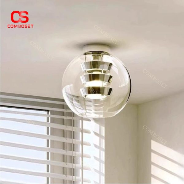 Đèn Ốp Trần Thủy Tinh Hình Cầu Lõi Kim Loại Thiết Kế Bậc Tầng Ấn Tượng 3 Chế Độ Sáng
