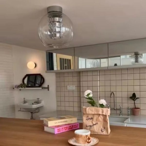 Đèn Ốp Trần Thủy Tinh Hình Cầu Lõi Kim Loại Thiết Kế Bậc Tầng Ấn Tượng 3 Chế Độ Sáng