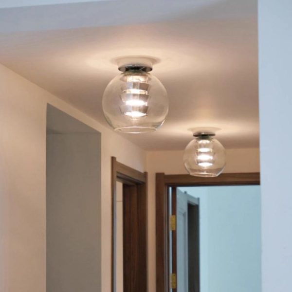 Đèn Ốp Trần Thủy Tinh Hình Cầu Lõi Kim Loại Thiết Kế Bậc Tầng Ấn Tượng 3 Chế Độ Sáng