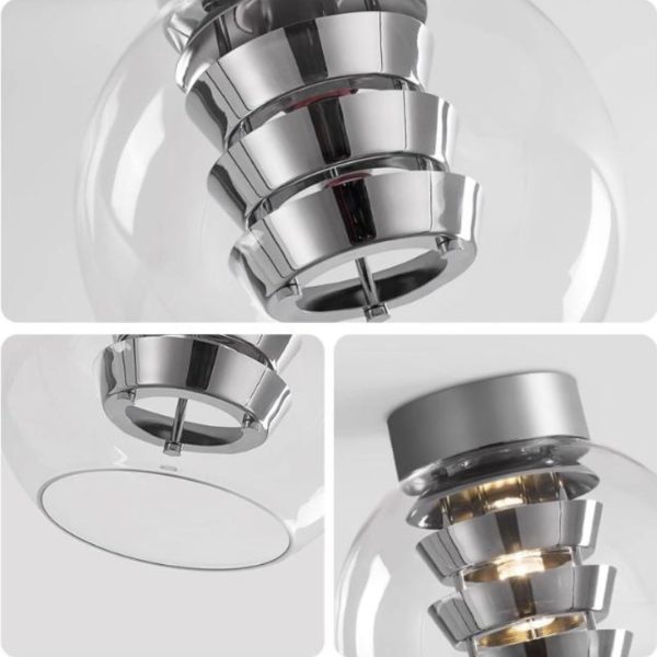 Đèn Ốp Trần Thủy Tinh Hình Cầu Lõi Kim Loại Thiết Kế Bậc Tầng Ấn Tượng 3 Chế Độ Sáng