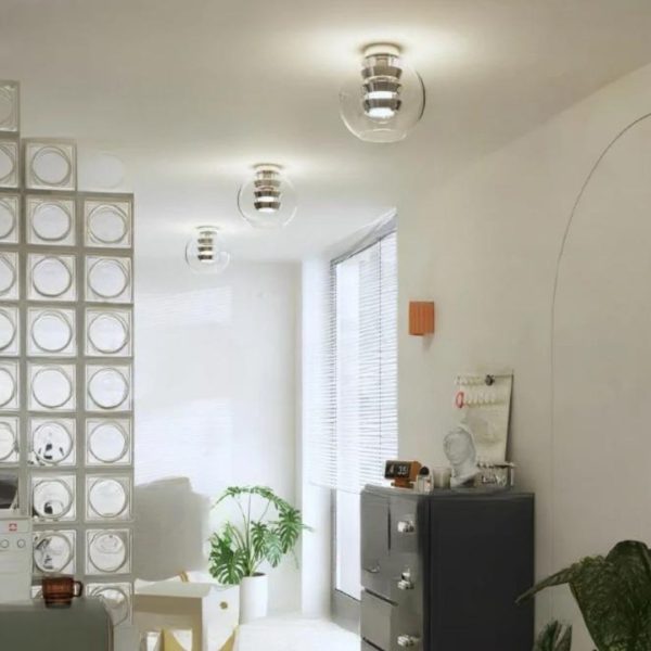 Đèn Ốp Trần Thủy Tinh Hình Cầu Lõi Kim Loại Thiết Kế Bậc Tầng Ấn Tượng 3 Chế Độ Sáng