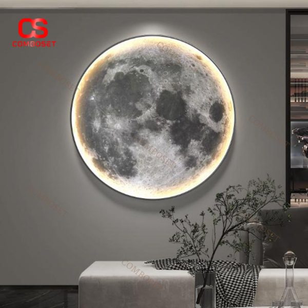 Đèn Ốp Tường Trăng Mica 3D 3 Chế Độ Sáng Decor Sân Vườn, Quán Cafe, Studio