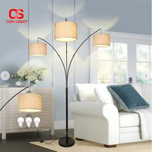 Đèn Sàn 3 Chụp Vải Lanh Cổ Điển Decor Phòng Khách, Phòng Ngủ, Phòng Thiền