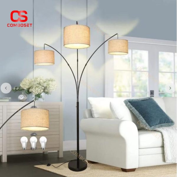 Đèn Sàn 3 Chụp Vải Lanh Cổ Điển Decor Phòng Khách, Phòng Ngủ, Phòng Thiền