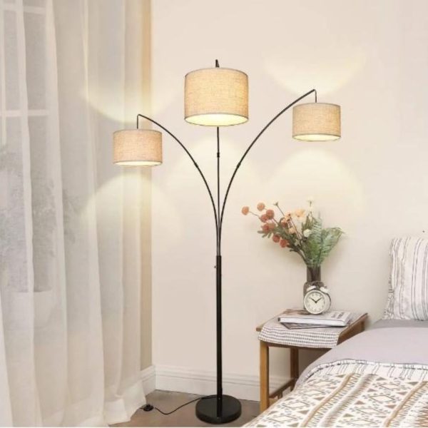 Đèn Sàn 3 Chụp Vải Lanh Cổ Điển Decor Phòng Khách, Phòng Ngủ, Phòng Thiền