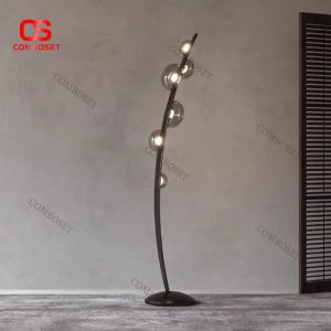 Đèn Sàn Thủy Tinh Quả Cầu Thân Cong, Thiết Kế Sang Trọng Cho Nội Thất Hiện Đại