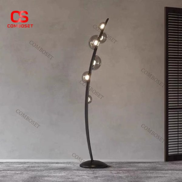 Đèn Sàn Thủy Tinh Quả Cầu Thân Cong, Thiết Kế Sang Trọng Cho Nội Thất Hiện Đại
