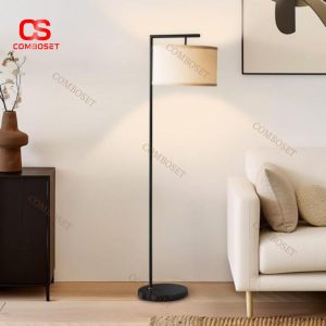 Đèn Sàn Tối Giản Xoay 360 Độ, Chụp Vải Trụ Tròn 3 Chế Độ Sáng Decor Phòng Khách, Đọc Sách