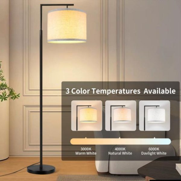 Đèn Sàn Tối Giản Xoay 360 Độ, Chụp Vải Trụ Tròn 3 Chế Độ Sáng Decor Phòng Khách, Đọc Sách