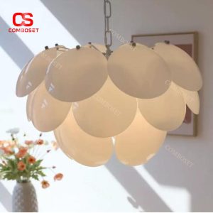 Đèn Thả Trần Đĩa Thủy Tinh Trắng Decor Phòng Ngủ Phòng Khách Hiện Đại