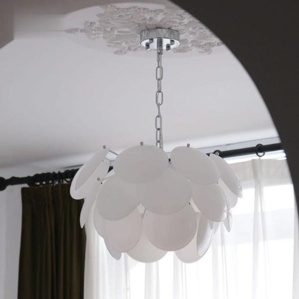 Đèn Thả Trần Đĩa Thủy Tinh Trắng Decor Phòng Ngủ Phòng Khách Hiện Đại