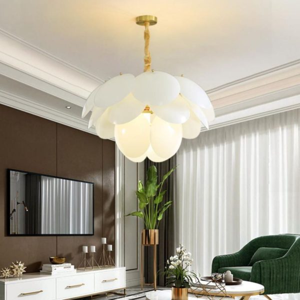 Đèn Thả Trần Đĩa Thủy Tinh Trắng Decor Phòng Ngủ Phòng Khách Hiện Đại