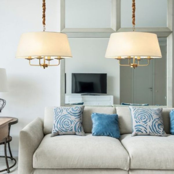 Đèn Thả Trần Vintage Chụp Vải Khung Kim Loại 3 Chế Độ Sáng Decor Nội Thất Cổ Điển