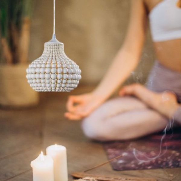 Đèn Thả Trang Trí Hạt Gỗ Trắng Phong Cách Boho, Ánh Sáng Ấm Áp Trang Trí Phòng Thiền & Resort