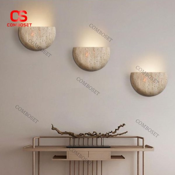 Đèn Tường Đá Travertine Bán Nguyệt Phong Cách Địa Trung Hải Tối Giản