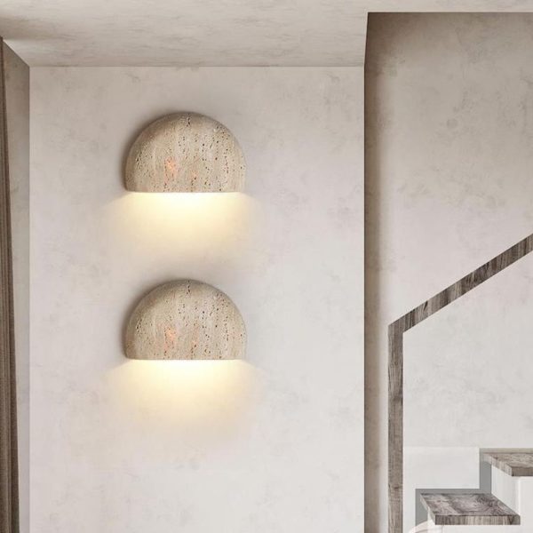 Đèn Tường Đá Travertine Bán Nguyệt Phong Cách Địa Trung Hải Tối Giản