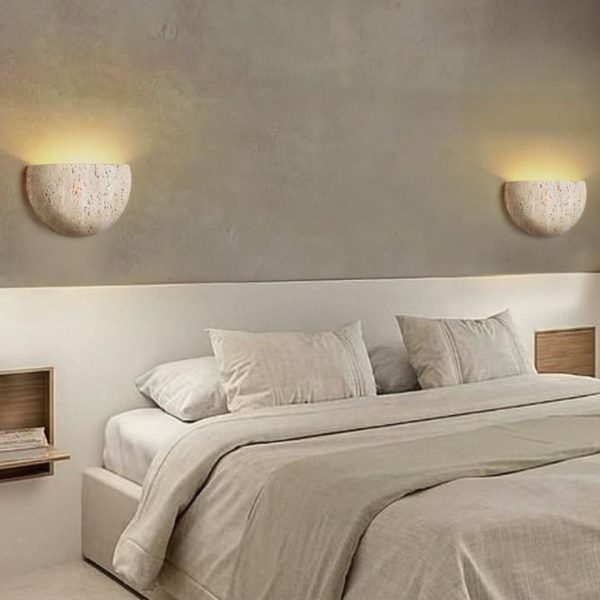 Đèn Tường Đá Travertine Bán Nguyệt Phong Cách Địa Trung Hải Tối Giản