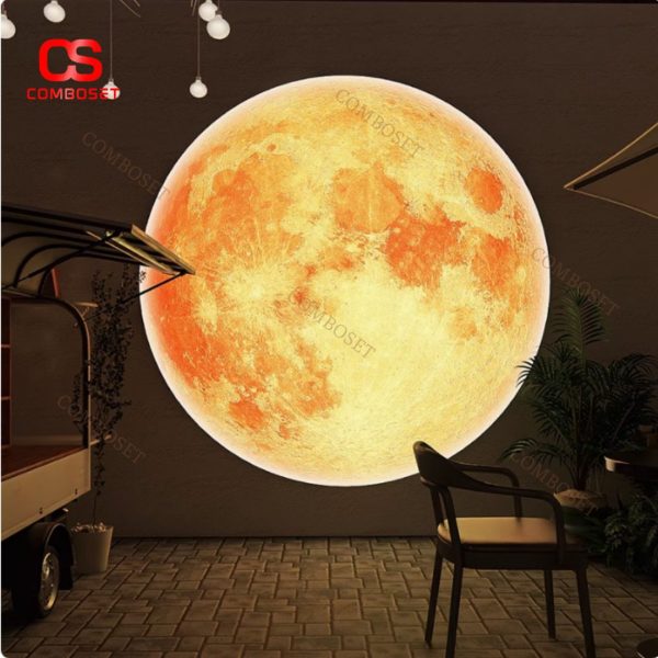 Đèn Tường Trăng Bạt 2 Màu Cam Và Trắng Decor Sân Vườn, Biệt Thự Sống Ảo 3 Chế Độ Sáng
