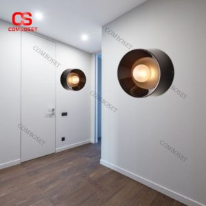 Đèn Tường Tròn Sắt Chao Thuỷ Tinh Thiết Kế Công Nghiệp Chiếu Sáng Nhà Ở, Lối Đi