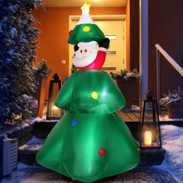 Đồ Trang Trí Noel Bơm Hơi Ông Già Noel Nấp Trong Cây Thông Dễ Thương, Vui Nhộn