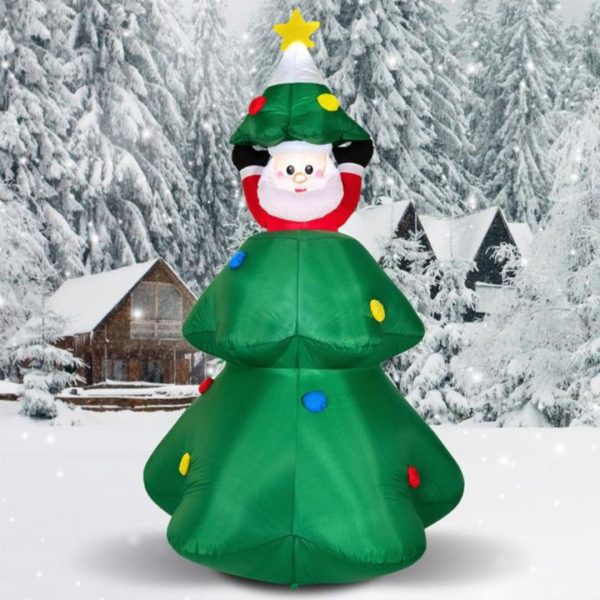 Đồ Trang Trí Noel Bơm Hơi Ông Già Noel Nấp Trong Cây Thông Dễ Thương, Vui Nhộn