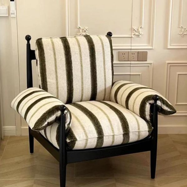 Ghế Lười Vải Cotton Sọc Đỏ Cổ Điển Phong Cách Pháp, Tay Vịn Êm Ái Decor Phòng Khách, Cafe Giáng Sinh, Phòng Ngủ