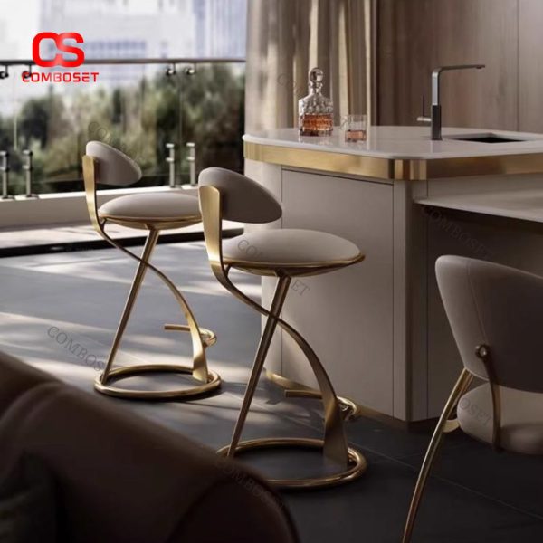 Ghế Quầy Bar Cao Kiểu Ý Chân Thép Mạ Vàng Sang Trọng Cho Quán Cafe, Quầy Bar, Đảo Bếp Hiện Đại