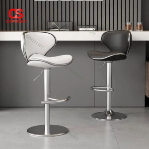 Ghế Quầy Bar Khung Nhôm Mạ Bạc Da PU Cao Cấp Nâng Hạ Đơn Giản Decor Quầy Lễ Tân, Khách Sạn, Quầy Thu Ngân