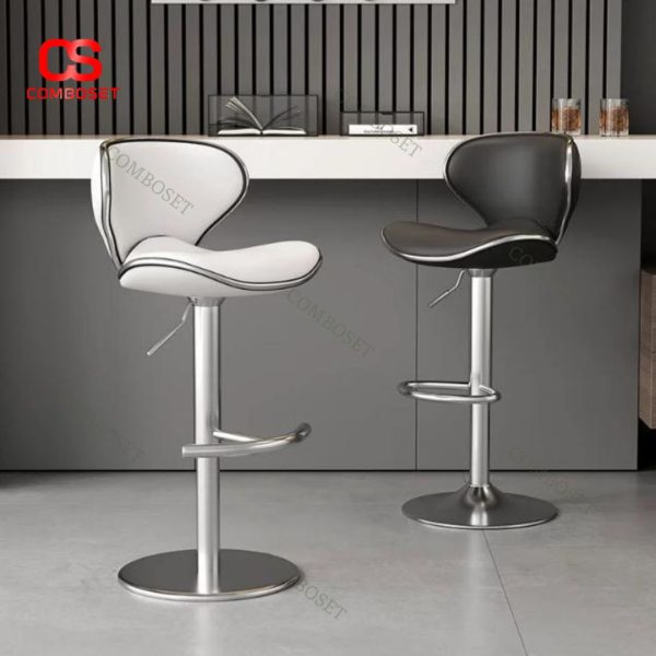 Ghế Quầy Bar Khung Nhôm Mạ Bạc Da PU Cao Cấp Nâng Hạ Đơn Giản Decor Quầy Lễ Tân, Khách Sạn, Quầy Thu Ngân