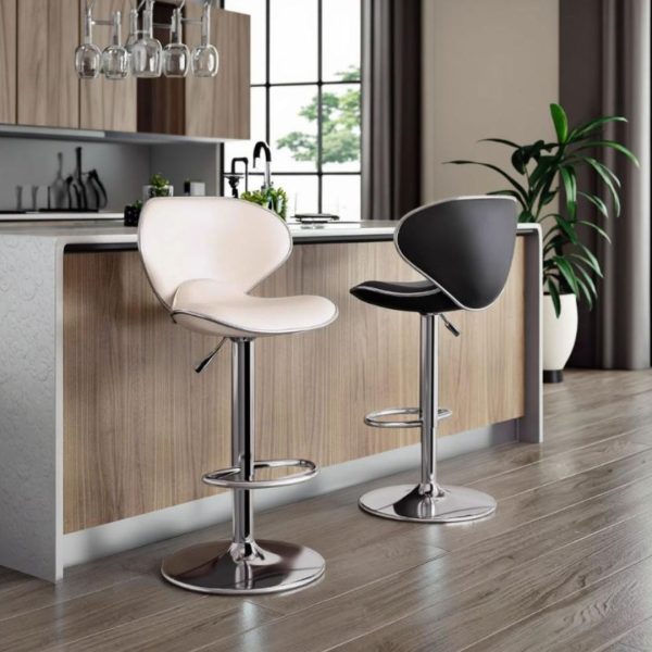Ghế Quầy Bar Khung Nhôm Mạ Bạc Da PU Cao Cấp Nâng Hạ Đơn Giản Decor Quầy Lễ Tân, Khách Sạn, Quầy Thu Ngân