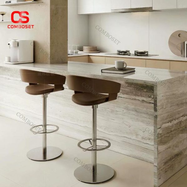Ghế Quầy Bar Xoay Cao Cấp Khung Thép Không Gỉ Lưng Tựa Cong Phong Cách Sang Trọng