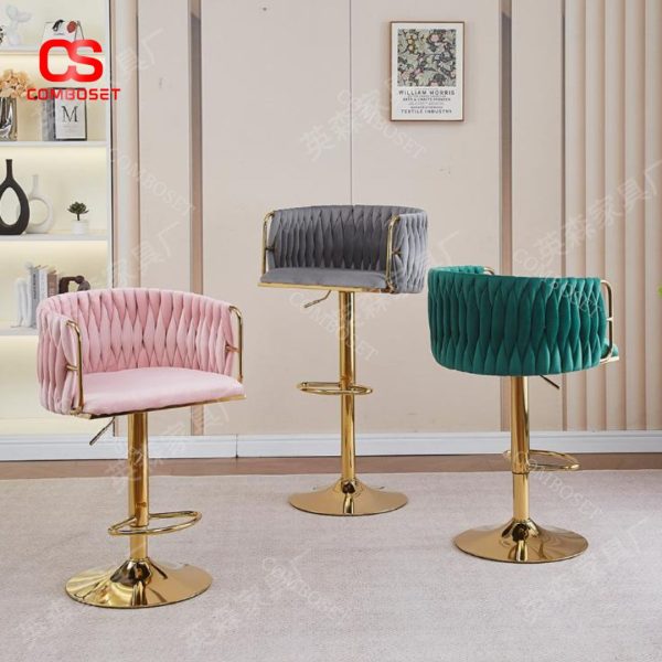 Ghế Quầy Bar Xoay Hiện Đại Lưng Tựa Cách Điệu Nhiều Màu Vải Nỉ Phù Hợp Bàn Ăn, Lễ Tân, Spa Nails Làm Đẹp